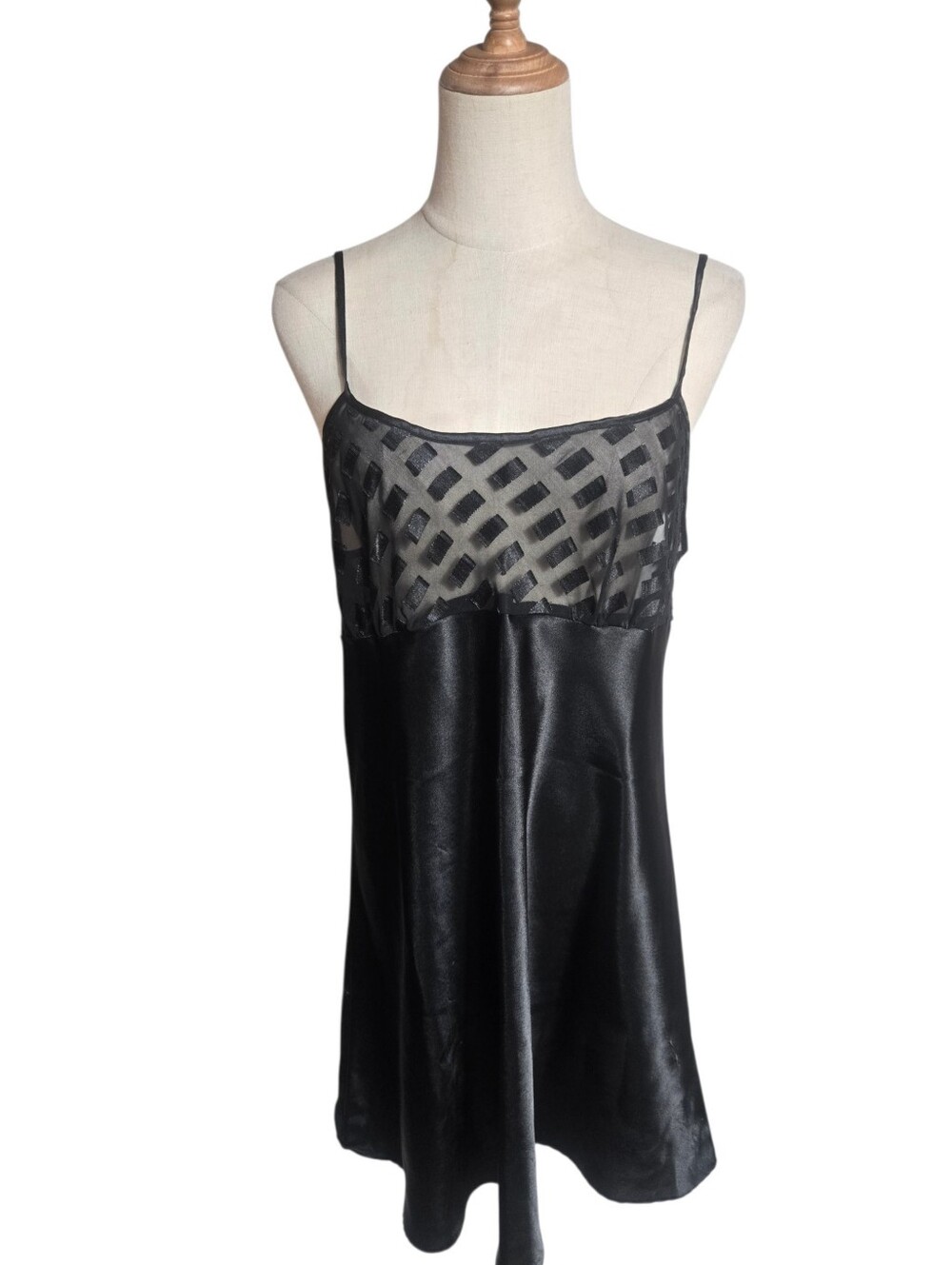 Victoria's Secret Vintage Gold Label Black Satin Slip Nightie Dress